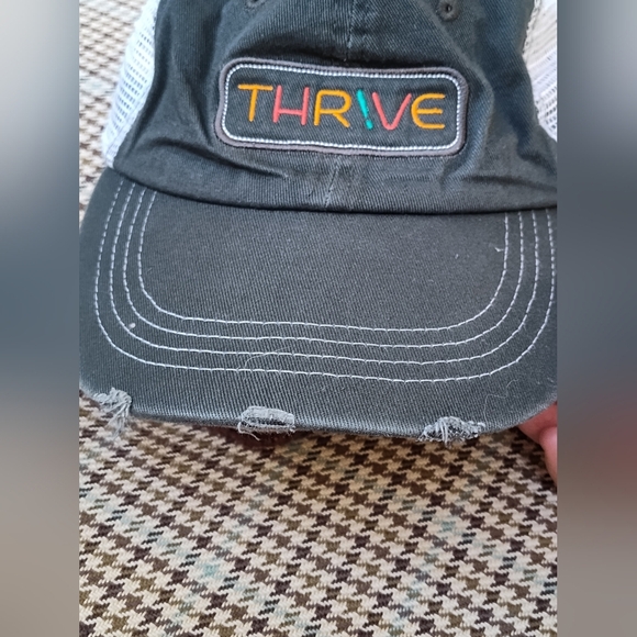 Thrive Distressed Baseball Trucker Cap Hat | Charcoal and White Mesh - Picture 3 of 6